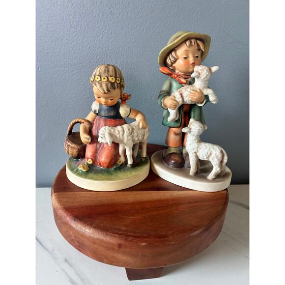 Western Germany Boy & Girl Lambs Figurine Pair Hummel-Style Pastoral Set set 2 - Picture 4 of 10